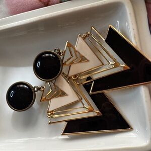 Elegant Black and Gold Geometric Plug Earrings